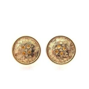 Vintage NOS Signed TRIFARI Shiny Gold Plated Textured Sewing BUTTON Earrings